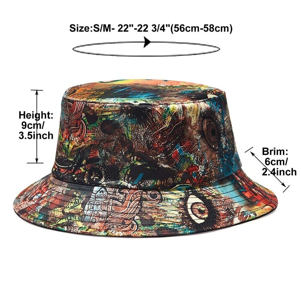 4343 Bucket Hat ,Packable Reversible Printed Sun Hats,Fisherman Outdoor - Picture 7 of 9